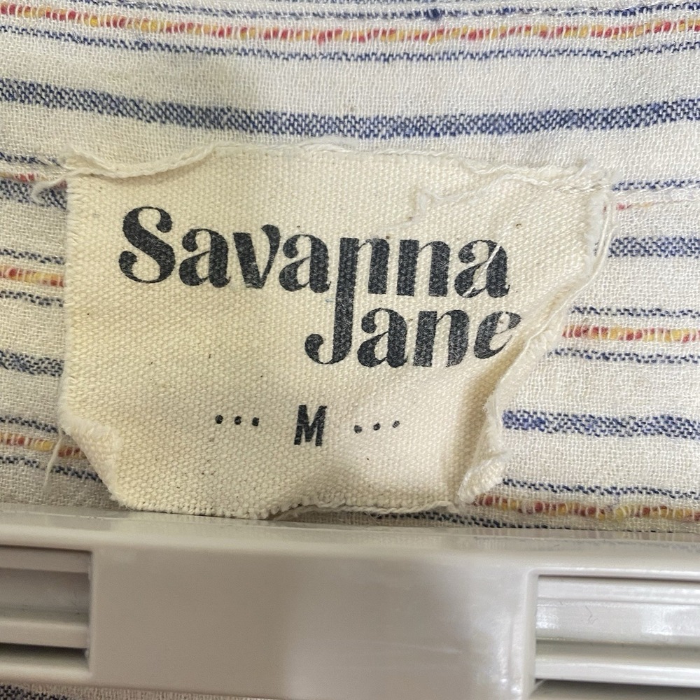 Savanna Jane Embroidered Floral Stripe‎ Popover Top 3/4 Bell Sleeve Beige Sz M - Picture 3 of 7